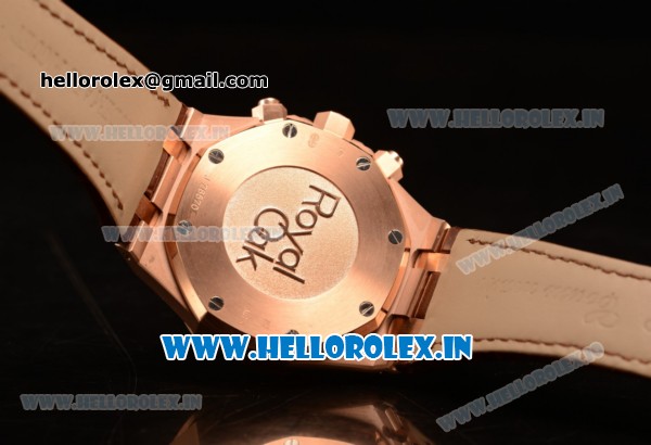 Audemars Piguet Royal Oak Chronograph Swiss Valjoux 7750 Rose Gold Case with Black Leather Strap Brown Dial and Gold Three Subdials 1:1 Original EF - Click Image to Close